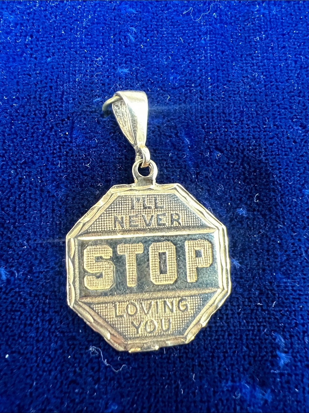 Octagonal "Never Stop Loving You" Pendant in 14K Gold